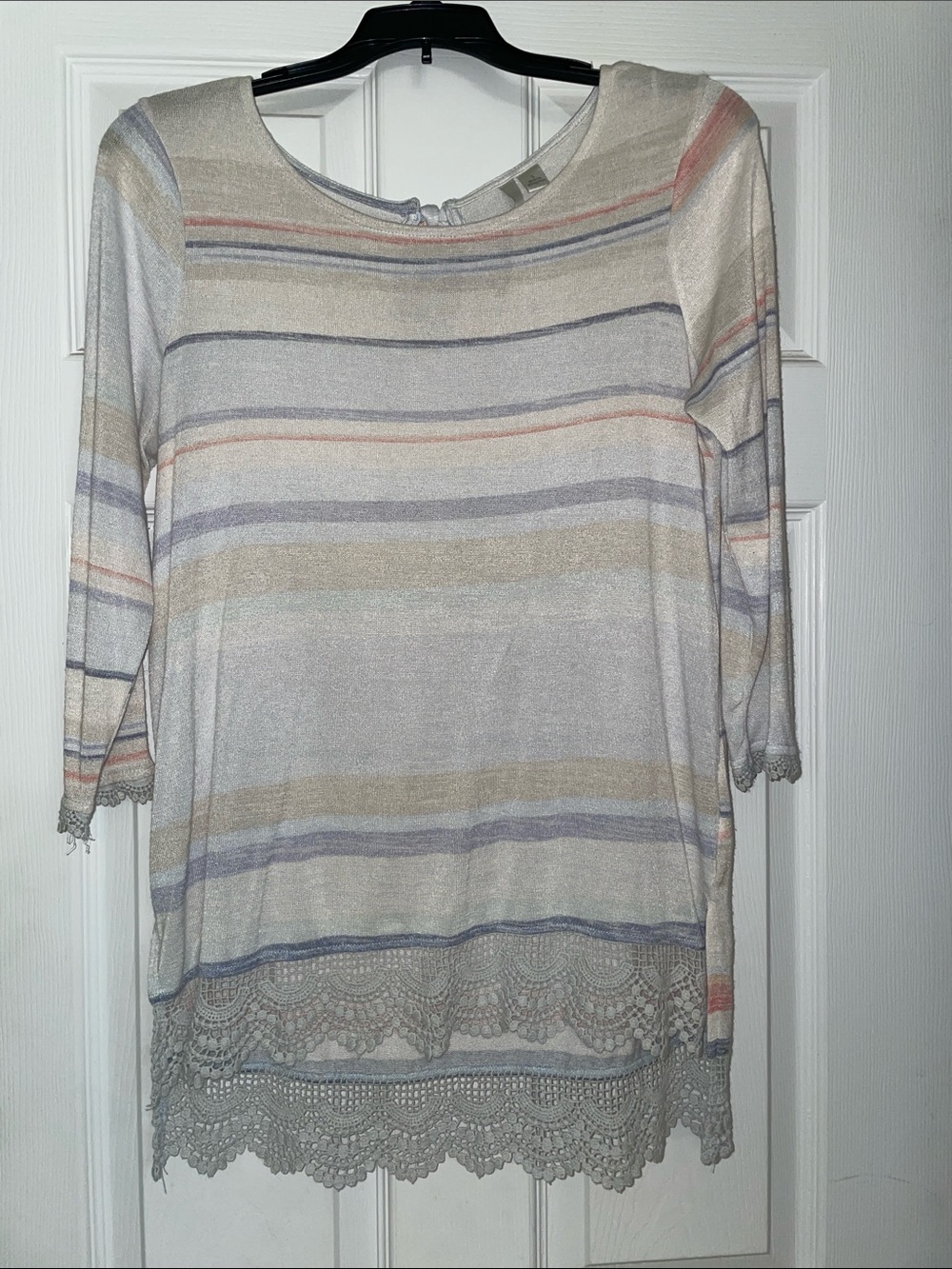 LC Lauren Conrad Pastel Striped Lace-Hem Tunic